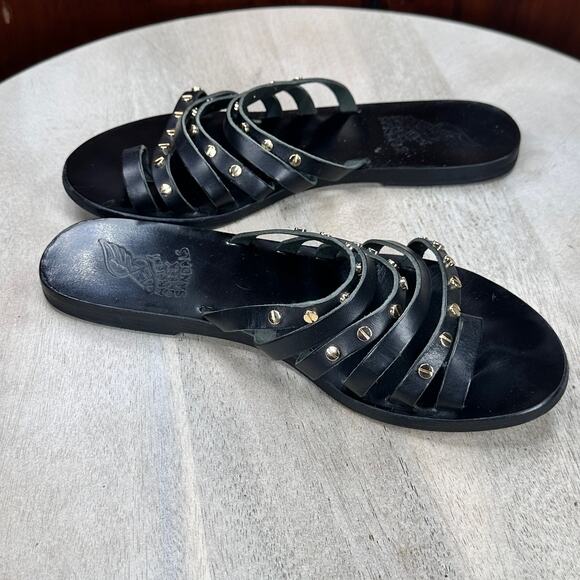 Ancient Greek Sandals Women Niki Nails Sandals Size 39 EU 9 US Black Leather - Picture 1 of 12